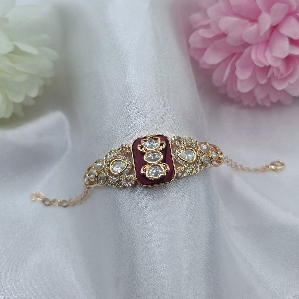 Royal Heart MOP 
Kada Bracelet with Maroon Enamel and Kundan Stones by Shree Shani Jewels