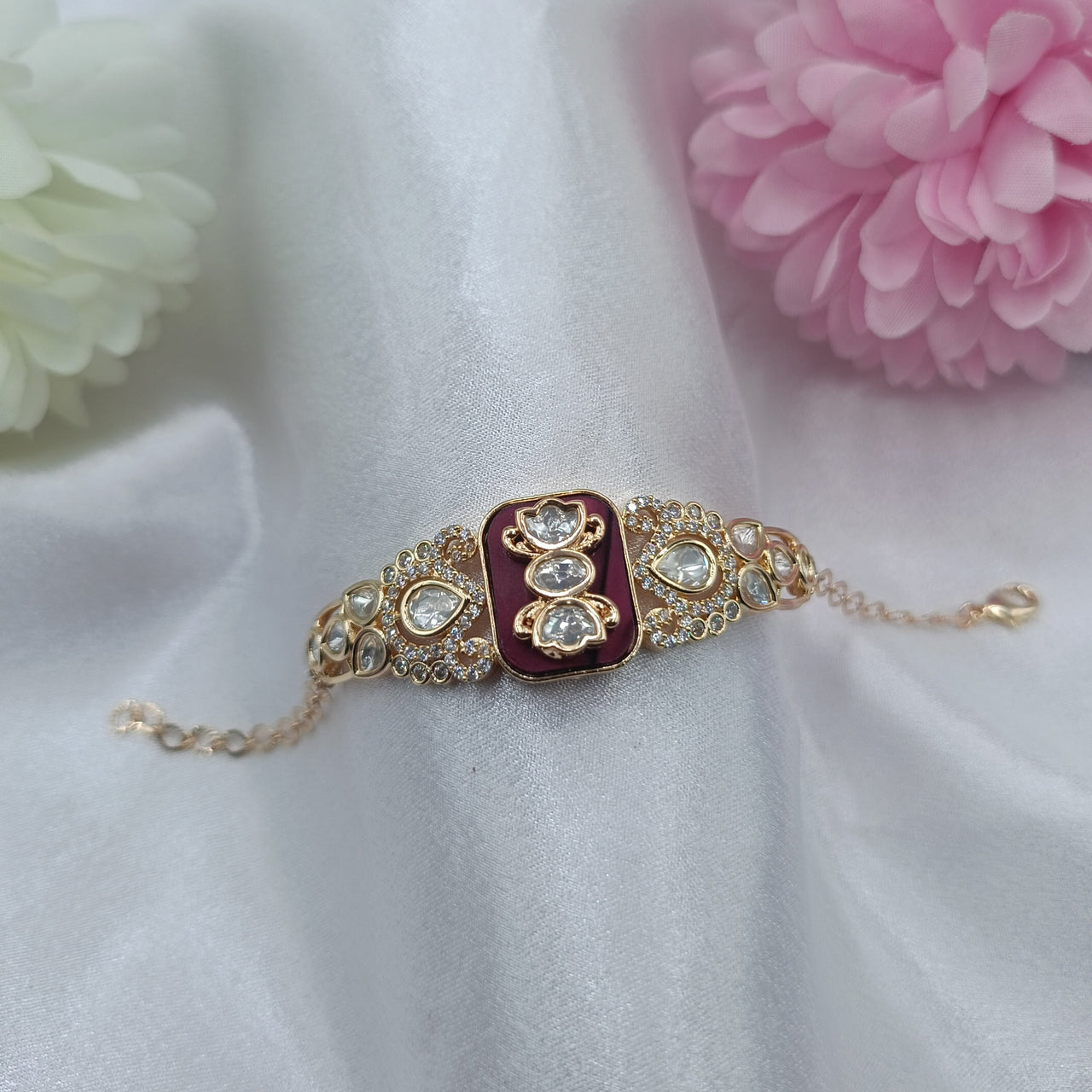 Royal Heart MOP 
Kada Bracelet with Maroon Enamel and Kundan Stones by Shree Shani Jewels