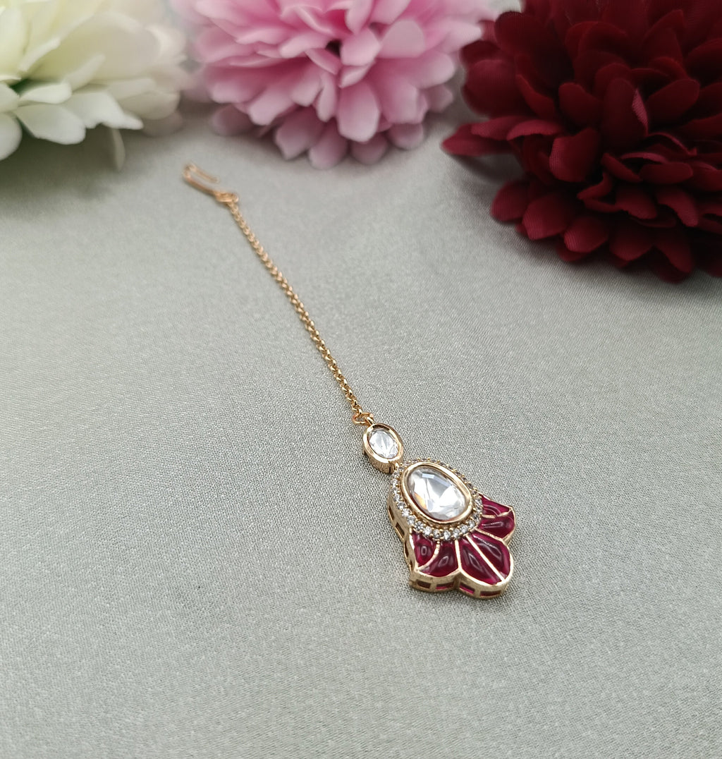 Ruby Petal Floral Kundan Maang Tikka by Shree Shani Jewels
