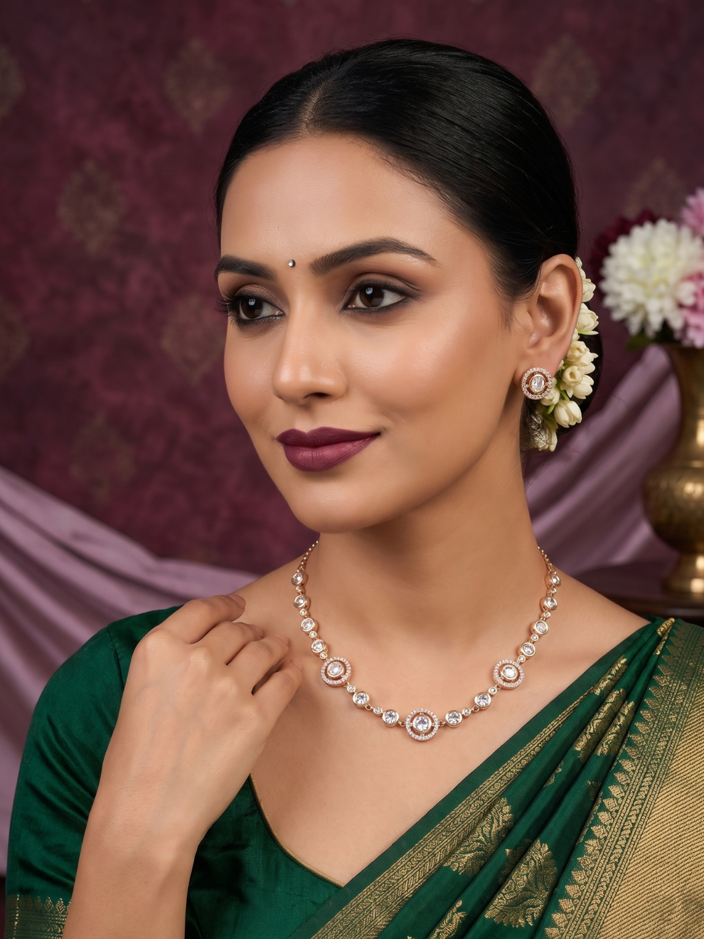 Shree Shani Jewels Radiant Halo Kundan Moissanite Necklace Set with Earrings
