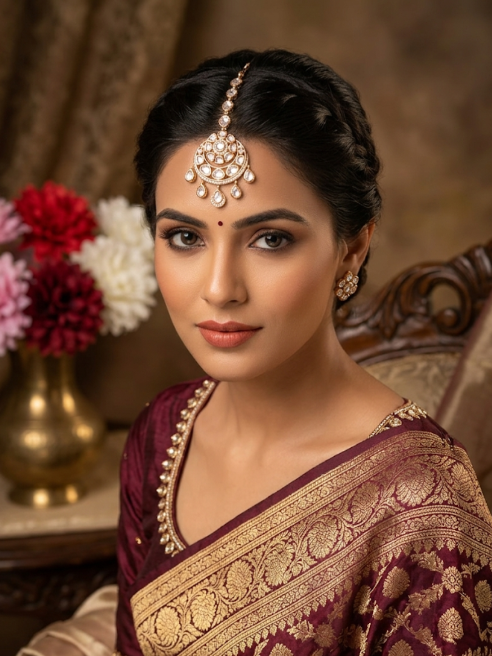 Shree Shani Jewels Surya Chand Kundan Moissanite Maang Tikka