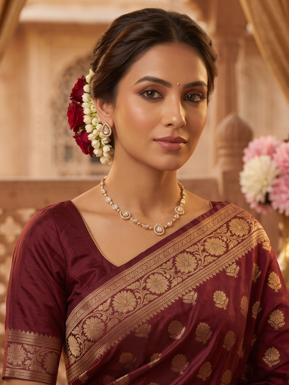 Shree Shani Jewels Teardrop Sparkle Kundan Moissanite Necklace Set with Earrings