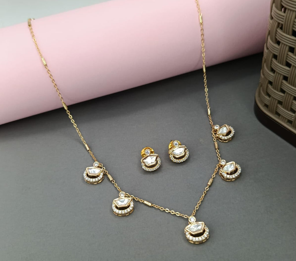 Celestia Pear Crystal Layer Chain Set with Earrings for Women | Gold Finish Necklace Set