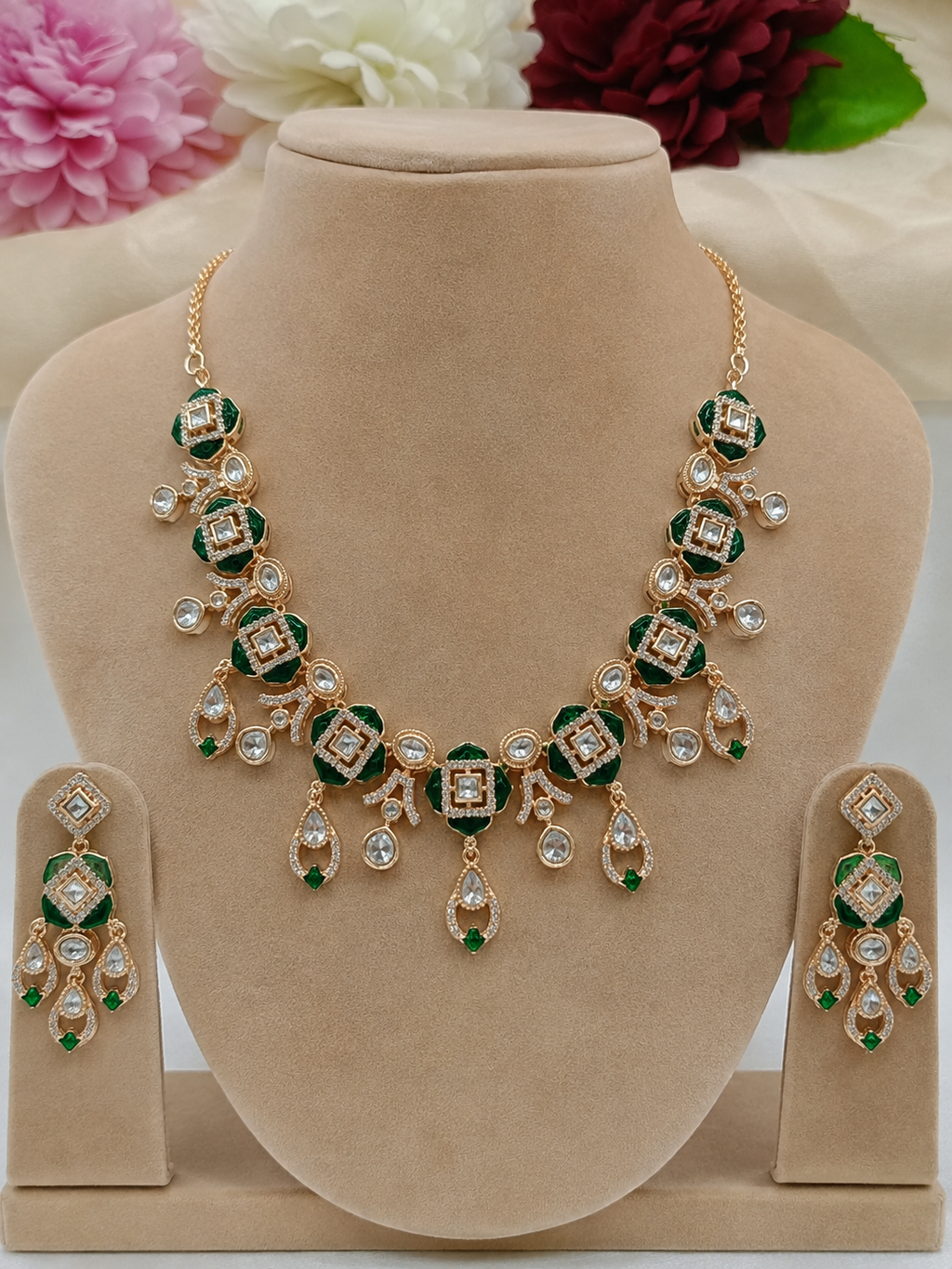 Polki Kundan Epoxy Necklace with Earrings