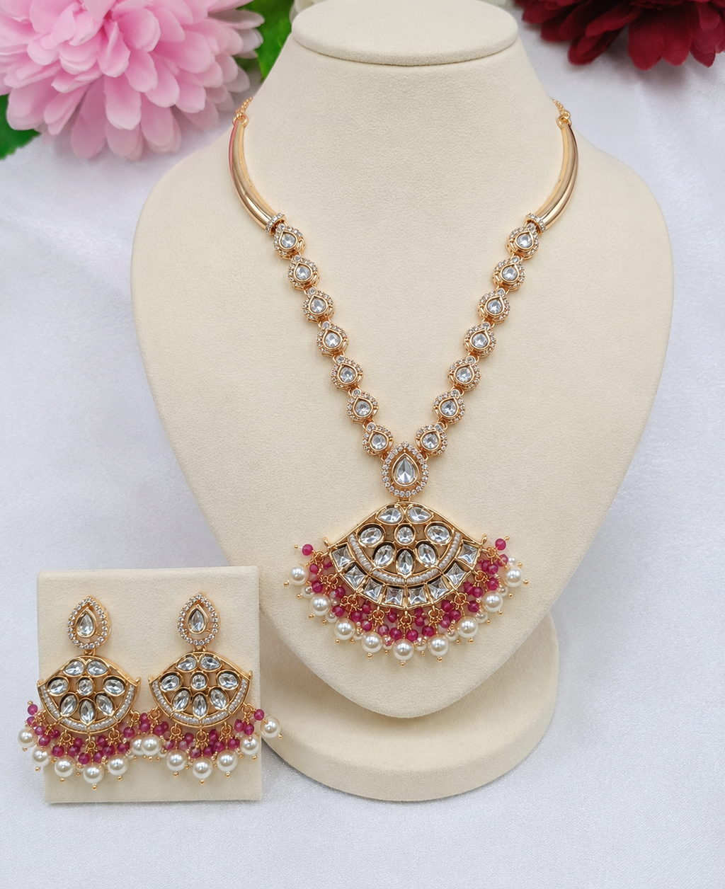 Mitali Brass Gold Plated Kundan Moissanite Necklace Set