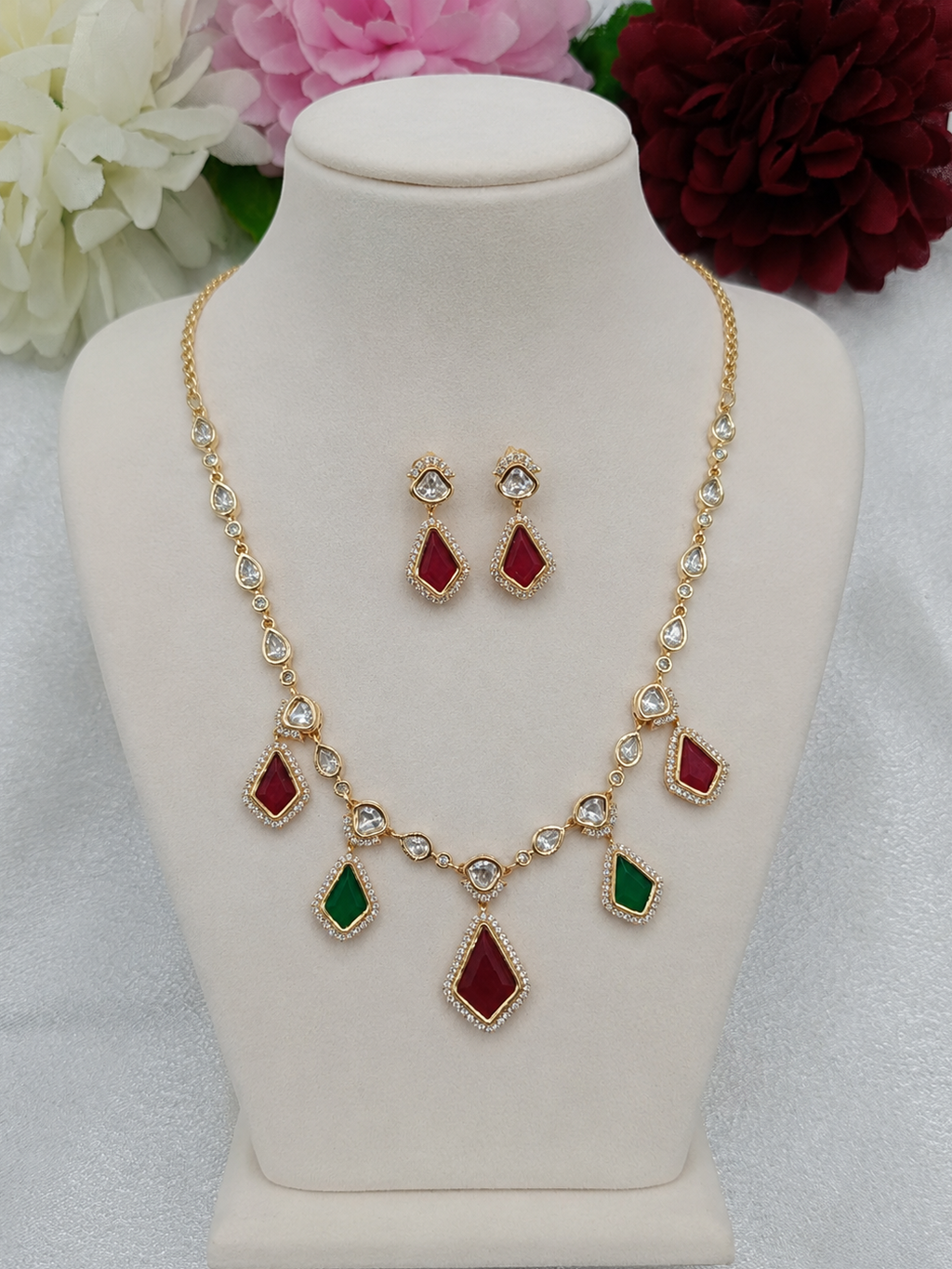 Charmi Original Doublet Stone Kundan Moissanite Necklace Set