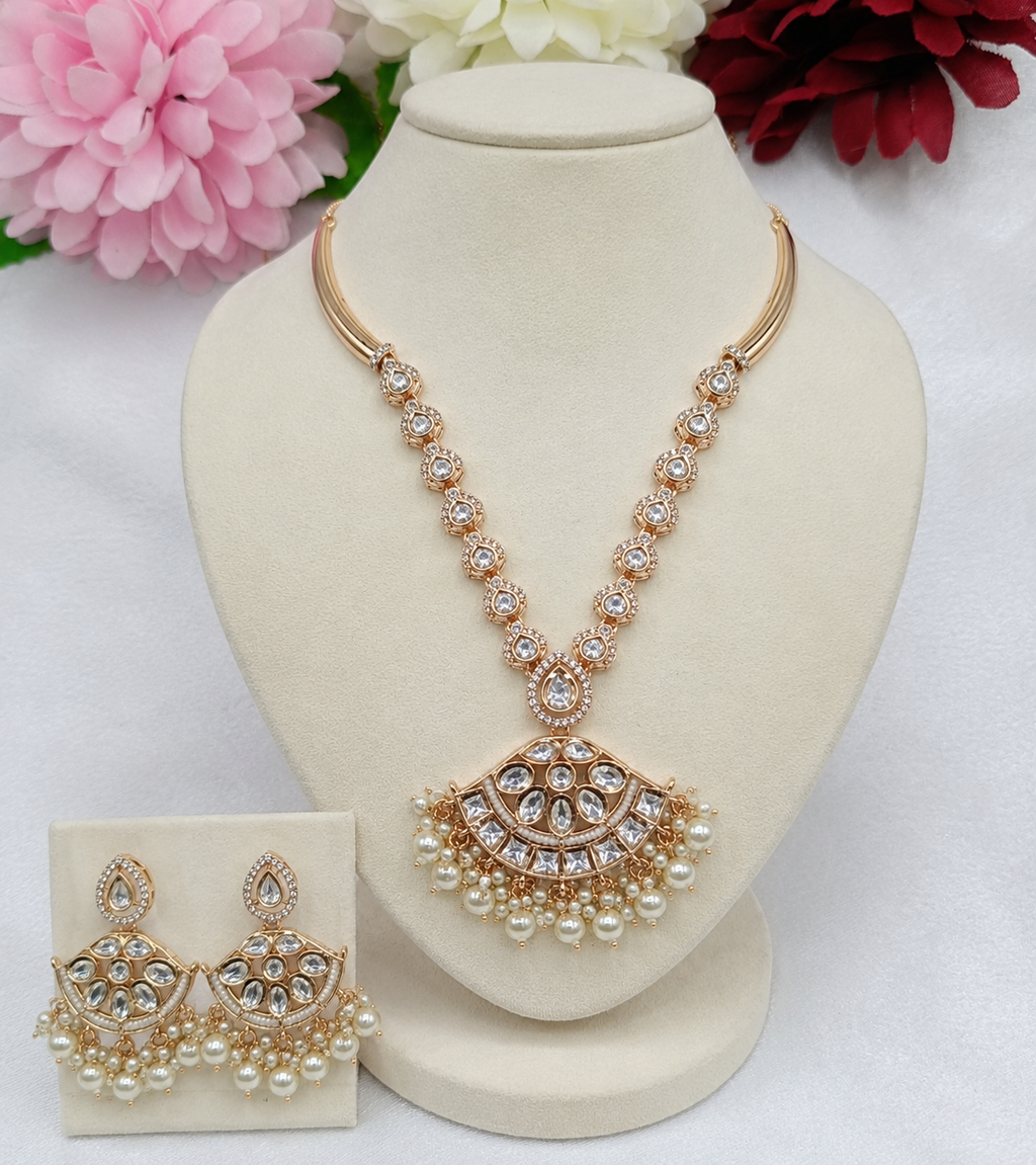 Mitali Brass Gold Plated Kundan Moissanite Necklace Set