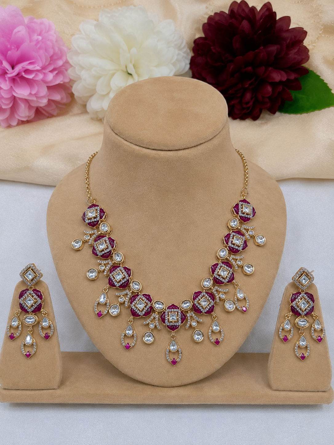 Polki Kundan Epoxy Necklace with Earrings