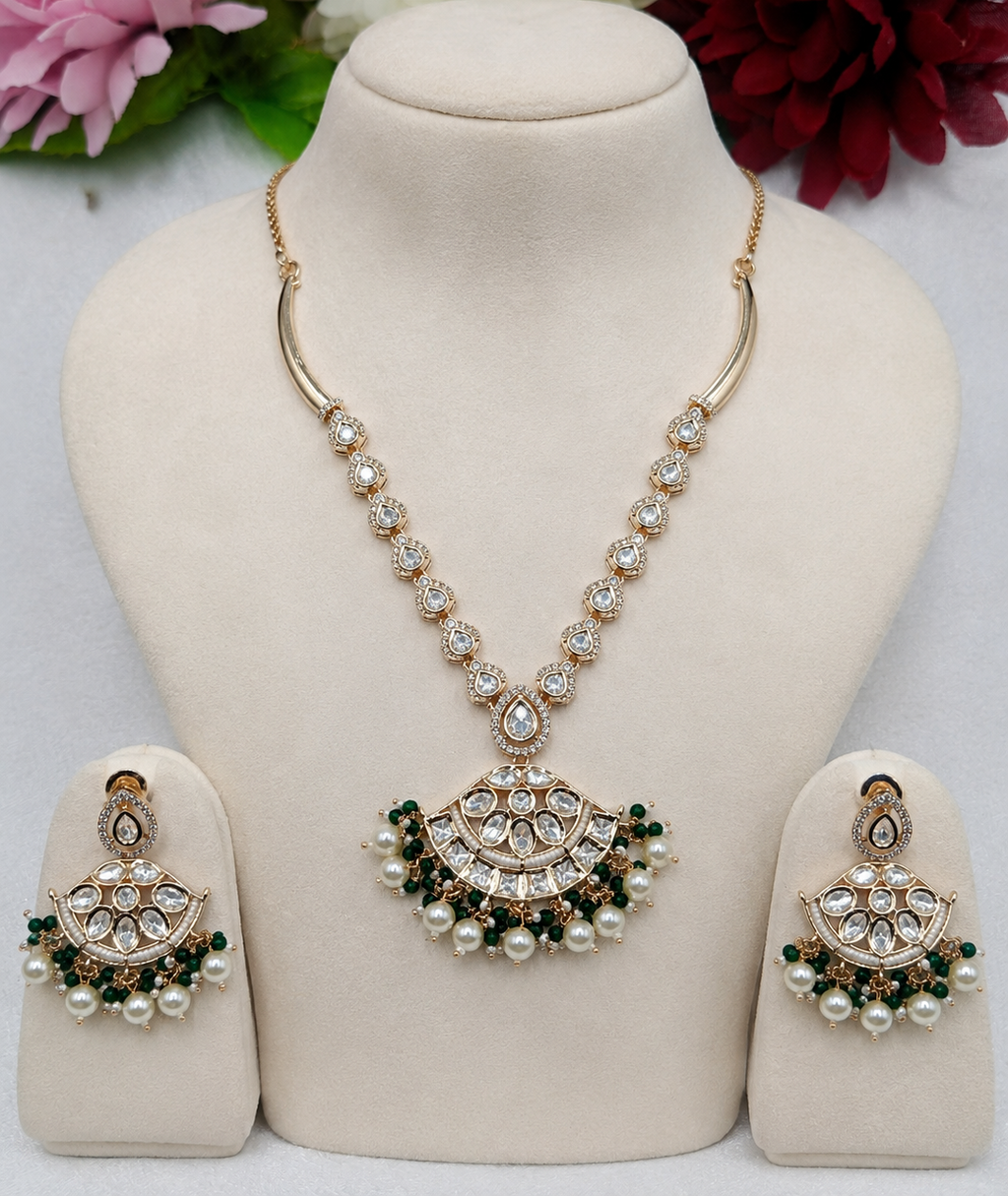 Mitali Brass Gold Plated Kundan Moissanite Necklace Set